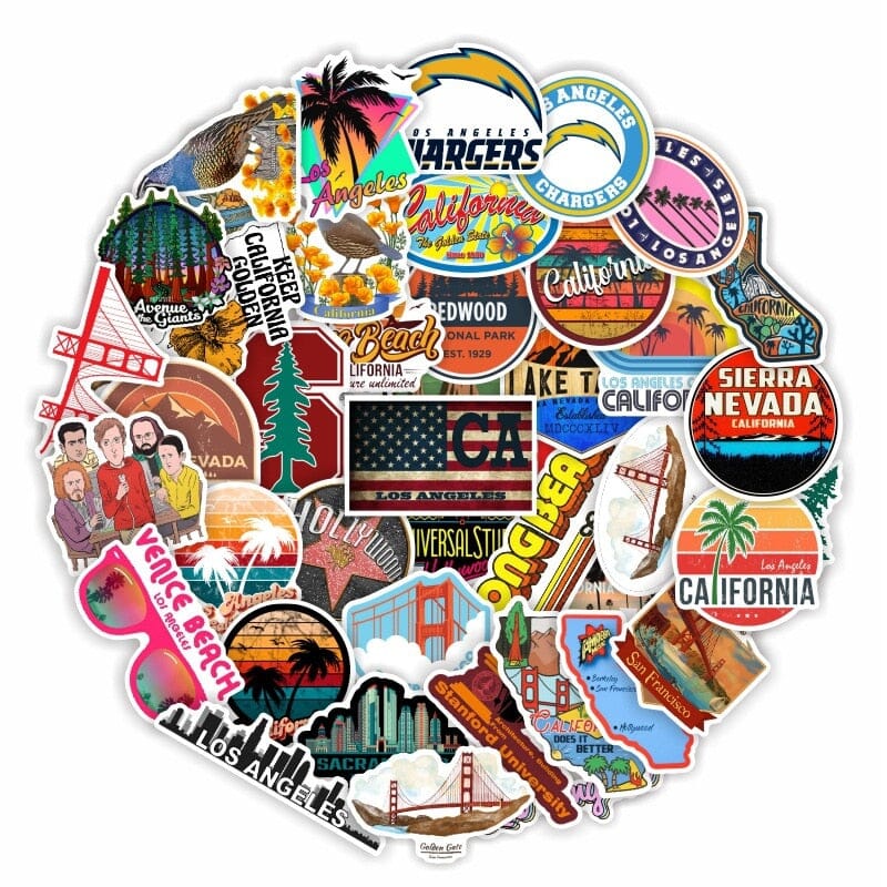 Stickers de Voyage Californie - Pack de 50